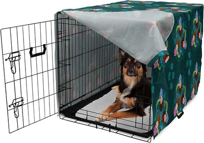 Lunarable Mermaid Dog Crate Cover, Smiling Happy Cheerful Mermaids with Seashells Scallops Exotic Waters Spirals, Easy to Use Pet Kennel Cover for Medium Large Dogs, 36 Inch, Teal Multicolor