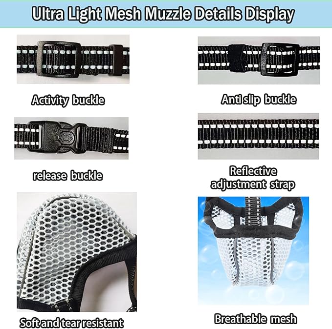 Large Dog Muzzle, Muzzle for Large Dogs to Prevent Eating/Chewing/Biting, Breathable Reflective Adjustable Medium Dog Accessories Dog Muzzle (Blue, M)