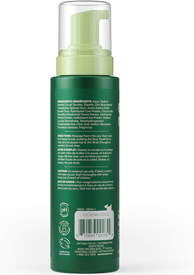 Earth Rated Waterless Dog Shampoo, Convenient No-Rinse Wash for Cleaning, Conditioning & Detangling, for All Coat Types, Refreshing White Tea and Basil Scent, 7 oz