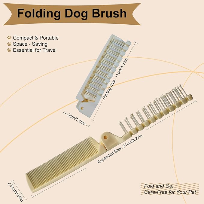 Foldable Dual-Head Puppy Brush Small Dogs Interchangeable Combs Soft Bristles Portable Grooming Tool Yorkie Shih Tzu Maltipoo (White)