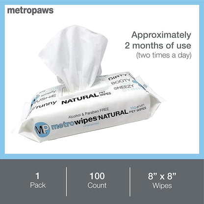 MetroPaws Unscented Dog Wipes, 100 Extra Large & Thick Cleaning Wipes Ideal for Cats and Dogs, for Paws, Butt, Ears and Eyes