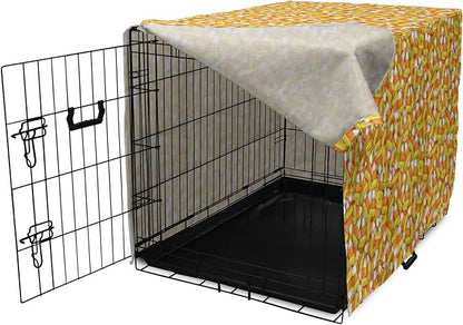 Lunarable Candy Corn Dog Crate Cover, Halloween Design of Cartoon Style Foods Scattered Randomly, Easy to Use Pet Kennel Cover for Cats & Medium Dogs, 24 Inch, Apricot Avocado Green