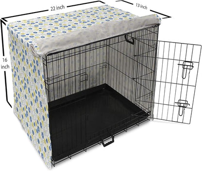 Lunarable Yellow and Blue Dog Crate Cover, Random Doodle Circles Abstract Floral Pattern, Easy to Use Pet Kennel Cover for Small Dogs Puppies Kittens, 22 Inch, Pale Yellow Pale Blue