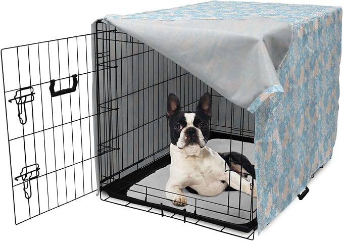 Lunarable Yellow and Blue Dog Crate Cover, Gentle Spring Inspired Flourish Motifs Feminine Bouquet, Easy to Use Pet Kennel Cover for Small Dogs Puppies Kittens, 22 Inch, Blue Grey