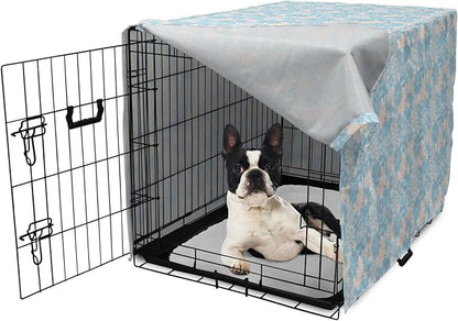 Lunarable Yellow and Blue Dog Crate Cover, Gentle Spring Inspired Flourish Motifs Feminine Bouquet, Easy to Use Pet Kennel Cover for Small Dogs Puppies Kittens, 22 Inch, Blue Grey