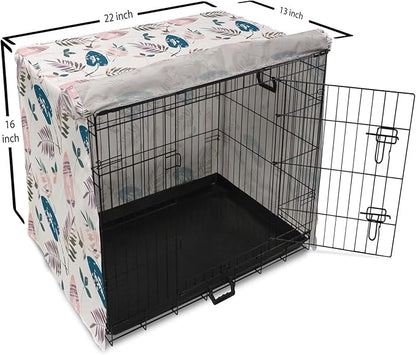 Ambesonne Leaves Dog Crate Cover, Abstract Foliage Pastel Colors Tropical Jungle Forest Plants Grunge Effect, Easy to Use Pet Kennel Cover Small Dogs Puppies Kittens, 22 Inch, Petrol Blue Baby Pink