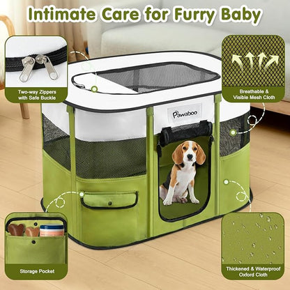 Dog Playpen, Portable Pet Playpen Cat PlayPen, 600D Oxford Dog Kennel Tent Crate, Waterproof&Breathable, Indoor Outdoor Travel Camping Use for Medium/Large Breed with Carrying Case+Folding Bowl(L)