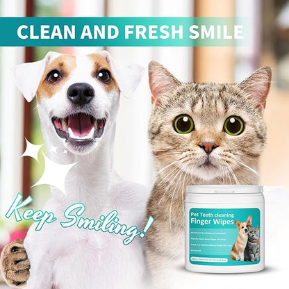 PITHER Dog Teeth Cleaning Wipes, 50 Counts Pet Teeth Dental Wipes for Dogs & Cats Gentle Non-Irritating Soft Tooth Brushing Kit Removing Plaque & Tartar Buildup Freshen Bad Breath