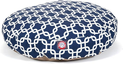 Navy Blue Links Small Round Indoor Outdoor Pet Dog Bed With Removable Washable Cover By Majestic Pet Products