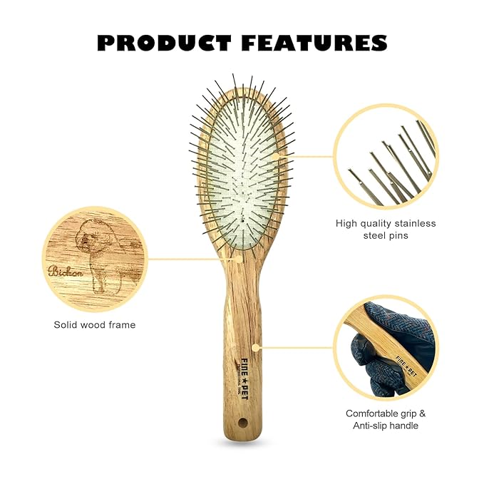 Der Meister Wooden Dog Brush, 25MM Oval Pin Brush, Stainless Steel Pins with Polished Tips for Long Hair Pet Grooming, Professional Grooming Brush for Dogs & Cats
