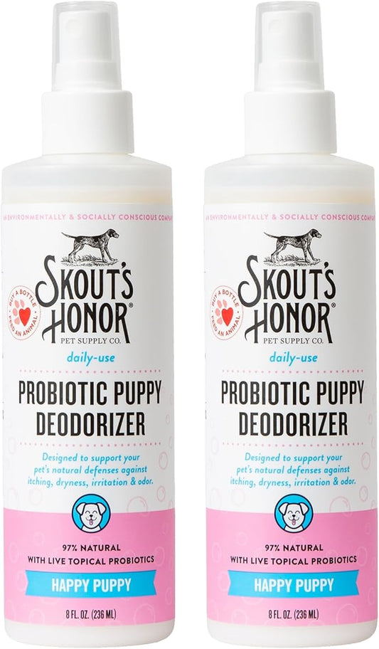 SKOUT'S HONOR Pet Deodorizer Spray- Hydrating Daily-Use with Avocado Oil & Omega-3s, Paraben & Sulfate-Free, 97% Natural, 8oz, Happy Puppy, 2-Pack