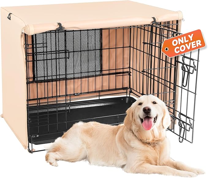 X-ZONE PET 24" Dog Crate Cover for Indoor/Outdoor - Heavy Duty Polyester Pet Kennel Cover Fits for Wire Dog Cage Beige