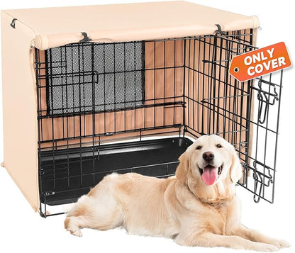 X-ZONE PET 24" Dog Crate Cover for Indoor/Outdoor - Heavy Duty Polyester Pet Kennel Cover Fits for Wire Dog Cage Beige