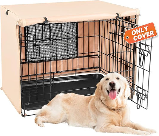 X-ZONE PET 24" Dog Crate Cover for Indoor/Outdoor - Heavy Duty Polyester Pet Kennel Cover Fits for Wire Dog Cage Beige