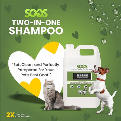 Soos Pet Shampoo and Conditioner Natural Dead Sea Minerals Two-in-One Deeply Absorbing with Vitamins Essential Oils Natural Ingredients Antiba-cterial for Dogs and Cats (4L)
