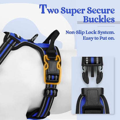 rabbitgoo Dog Harness, No-Pull Pet Harness with 2 Leash Clips, Adjustable Soft Padded Dog Vest, Reflective No-Choke Pet Oxford Vest with Easy Control Handle for Small Dogs, Dazzling Blue, S