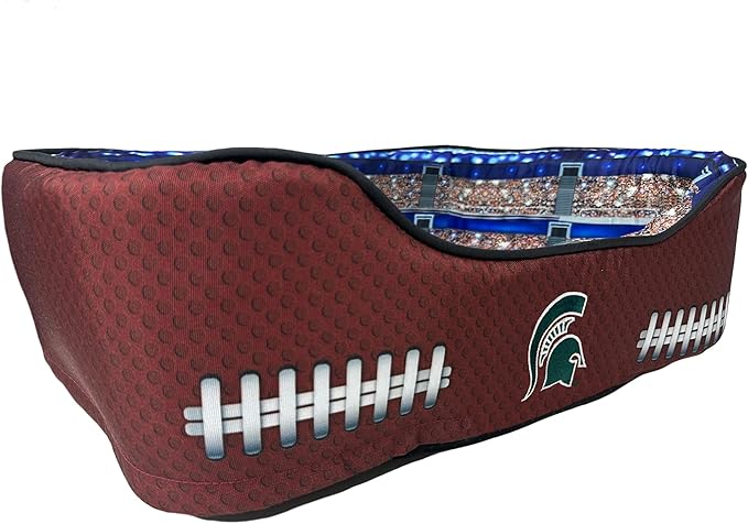 NCAA Michigan State Spartans Stadium Dog Bed, Pet Pillow Bed for Dogs, Sporty Football Dog Bed and Lounge Cushion