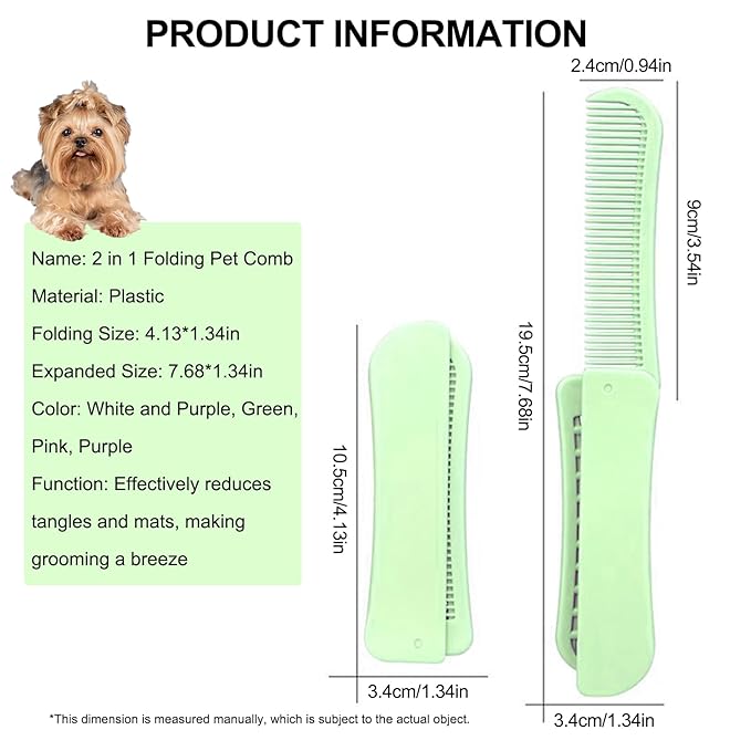 Foldable Dual-Head Puppy Brush, Small Dogs Interchangeable Combs Soft Bristles Portable Grooming Tool, Fit for Yorkie Shih Tzu Maltipoo Maltese (Green)
