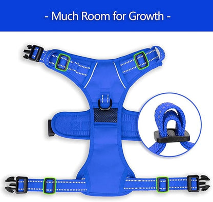 PoyPet No Pull Dog Harness, No Choke Reflective Dog Vest, Adjustable Pet Harnesses with Easy Control Padded Handle for Small Medium Large Dogs(Royal Blue,XL)