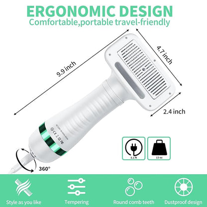 Pet hair dryer | Portable silent 2-in-1 pet beauty hair dryer with replaceable self-cleaning brush | Adjustable temperature | Suitable for small and medium-sized cats and dogs