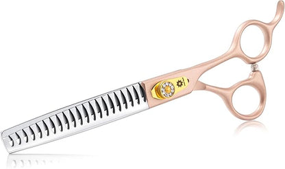 7 Inches Professional Pet Grooming Scissors, 440C Japanese Steel Straight & Curved & Thinning & Chunker Shears/Scissors for Dog Cat and More Pets (7 inch-Chunker Scissors)