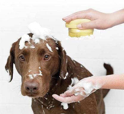 Pet Bath Brush Scrubber,Silicone Bath Brush Filling Liquid,Pet Massage Brush Bath Shampoo Brush,Hair Fur Grooming Cleaning For Short Long Haired Dogs And Cats (Yellow)