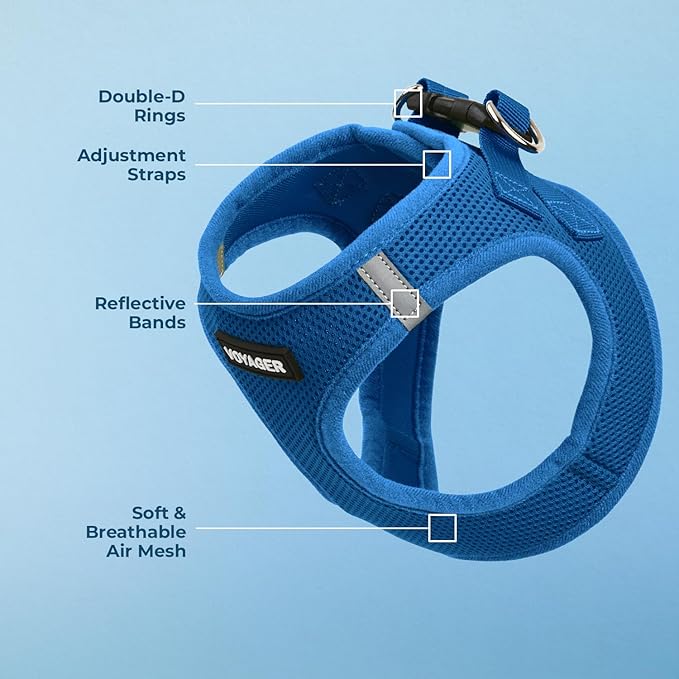 Voyager Step-in Air Dog Harness - All Weather Mesh, Reflective, No Pull Harness for Small, Medium Dogs, Cats - Secure with Hook & Loop Fastener, Buckle, Double D-Rings - Royal Blue, S