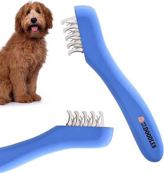 We Love Doodles Dematting Comb for Dogs - Dog Hair Mat Remover, Detangler Comb & Deshedding Tool, Removes Tangles, Knots, & Loose Hair, Metal Comb, Ergonomic Handle Parent (5 Blades)