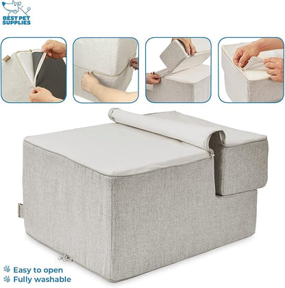 Best Pet Supplies Portable Foldable Foam Pet Stairs/Steps for Couch, Sofa, and High Bed, Non-Slip Bottom Balanced Paw Safe - Sand, Foldable 3-Step (H: 16.5")