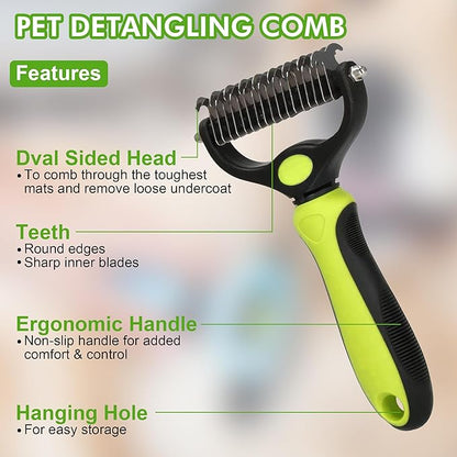 Pet Grooming Brush Kit 7pcs, Cat and Dog Brush With Release Button - Nail Clippers File Set for Long Matted Haired Pets and Nail Repair