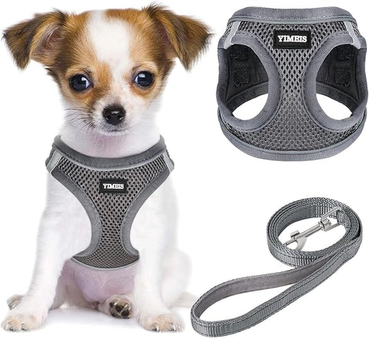 YIMEIS Dog Harness and Leash Set, No Pull Soft Mesh Pet Harness, Reflective Adjustable Puppy Vest for Small Medium Large Dogs, Cats (Gray, Small (Pack of 1)
