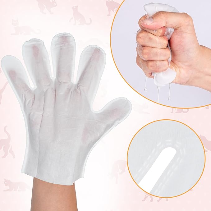 Pet Grooming Glove - Gentle Deshedding Brush Glove, Pet Bathing Wipes - Enhanced Five Finger Design - Daily Care and Traveling - Perfect for Dog & Cat with Long & Short Fur (5pcs/1-Kit)