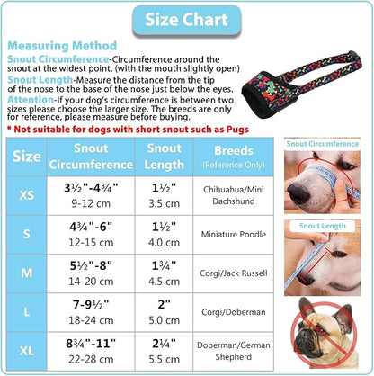 LUCKYPAW Dog Muzzle, Soft Dog Muzzles for Small Medium Large Dogs, Breathable Muzzles to Stop Biting and Chewing with Pattern, Allows Panting and Drinking(Black Bone,XS)