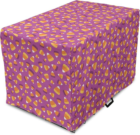 Lunarable Candy Corn Dog Crate Cover, Continuing Interpretation of Triangular Sugary Elements, Easy to Use Pet Kennel Cover for Medium Large Dogs, 36 Inch, Fuchsia Apricot