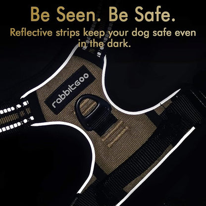 rabbitgoo Dog Harness, No-Pull Pet Harness with 2 Leash Clips, Adjustable Soft Padded Dog Vest, Reflective No-Choke Pet Oxford Vest with Easy Control Handle for Small Dogs, Beige, S