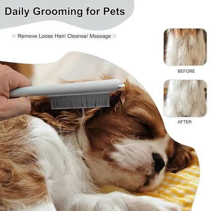 Cute Plastic Dog Comb with Stainless Steel Bristles and Furry Ears Design - Pet Grooming Tool for Removing Dirt and Tangles （Grey）