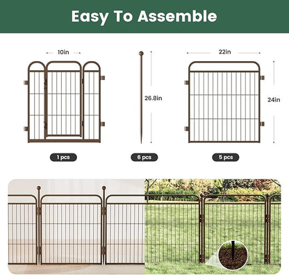 Gardner Pet Dog Playpens, 24" H 6 Panels Dog Pen Outdoor/Indoor Dog Fence Exercise Pen for Small/Medium Dogs, Foldable Pet Play Yard Gate with Gravity Automatic Lock, Pet Playpen, Brown