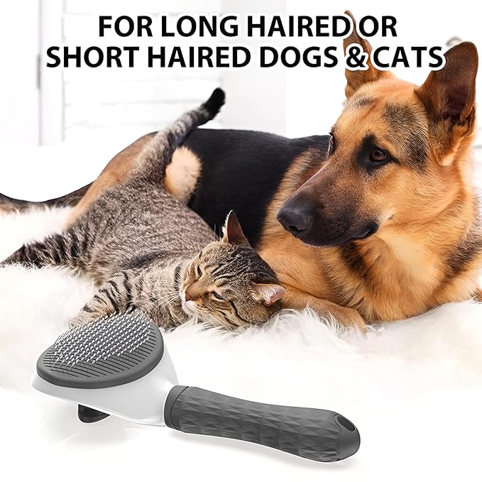 FurGlam Pet Grooming & Massaging Brush for Dogs and Cats, Slicker Bristles for De-Shedding, Detangling, and Coat Grooming, Medium, Grey/white