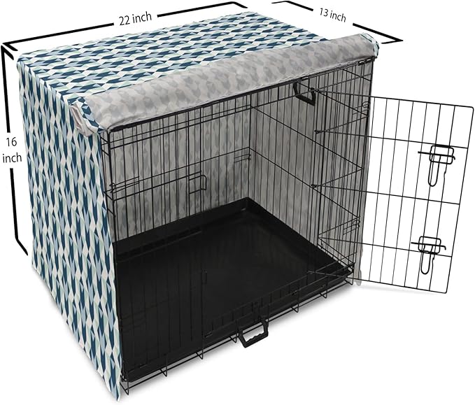 Lunarable Chevron Dog Crate Cover, Stripes Zigzags and Other Geometrical Shapes Pastel Colored Pattern, Easy to Use Pet Kennel Cover for Small Dogs Puppies Kittens, 22 Inch, Mint Navy Blue Pale Blue