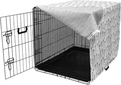 Lunarable Skull Dog Crate Cover, Cartoon Pattern of Monochrome Skeletons Halloween Themed Illustration Horror, Easy to Use Pet Kennel Cover for Cats & Medium Dogs, 24 Inch, White Black