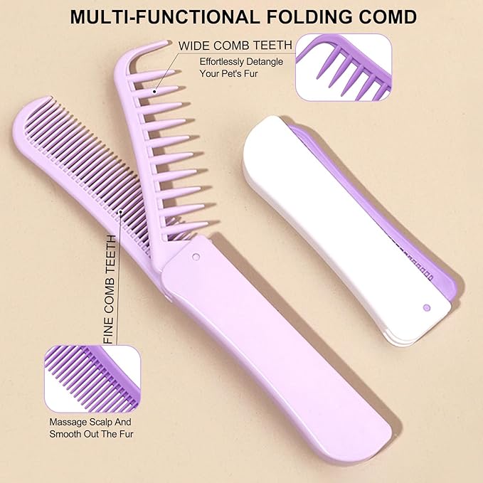 Foldable Dual-Head Puppy Brush, Small Dogs Interchangeable Combs Soft Bristles Portable Grooming Tool, Fit for Yorkie Shih Tzu Maltipoo Maltese (Green)