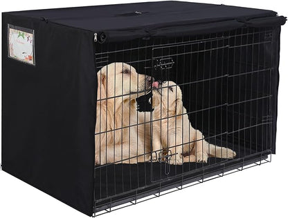 HiCaptain Polyester Dog Crate Cover - Heavy Duty Windproof Pet Kennel Cover for Wire Crate Indoor Outdoor Protection 36in M (Black)