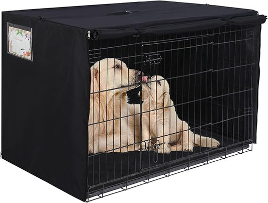 HiCaptain Polyester Dog Crate Cover - Heavy Duty Windproof Pet Kennel Cover for Wire Crate Indoor Outdoor Protection 36in M (Black)