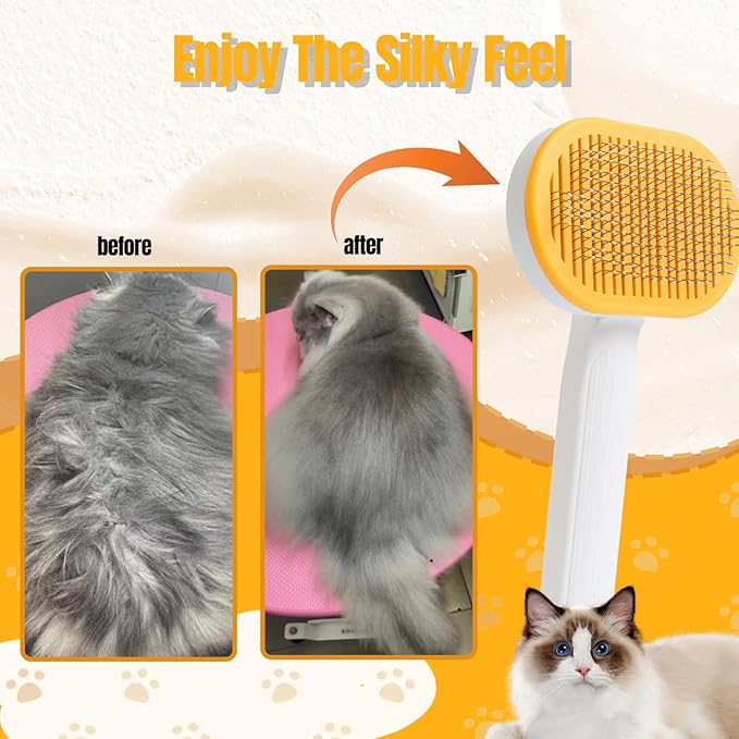 Self-Cleaning Slicker Brush for Dogs & Cats - Gentle Deshedding Grooming Tool for Long and Short Hair Pets, Removes Loose Fur, Undercoat, and Tangles