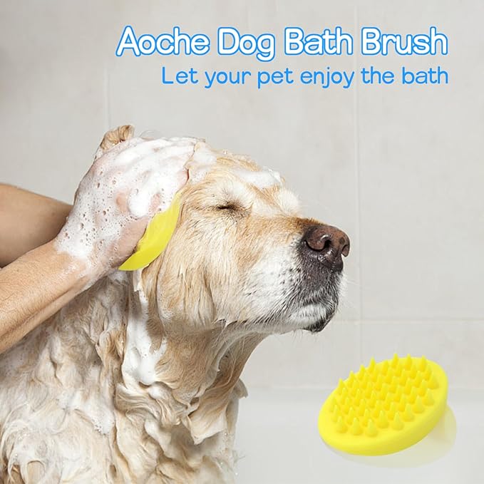 Pet Dog Wash Brush, Bog Bath Brush Soft Silicone Soothing Massage Rubber Grooming Brush Self Clean for Long Short Haired Dogs Cats Grooming Bath Supplies (Yellow)