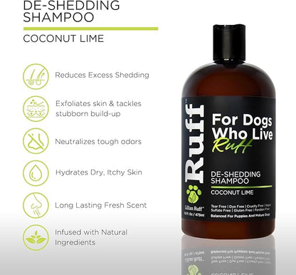 Ruff by Lillian Ruff Deshedding Dog Shampoo | Coconut Lime | Vitamin E, Omega-3, Aloe & Coconut Oil | Relieves Shedding, Itching & Hot Spots | Moisturizing & Deodorizing | Safe for Puppies | USA Made