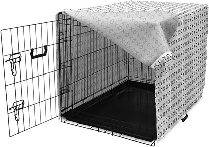 Ambesonne XOXO Dog Crate Cover, Simplistic and Monochrome Design of Letters X and O Modern Art Print, Easy to Use Pet Kennel Cover for Cats & Medium Dogs, 30 Inch, Grey Charcoal