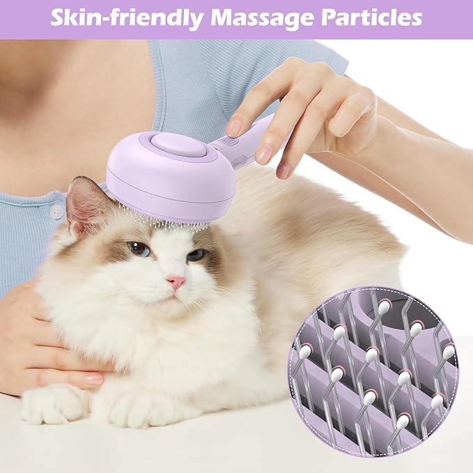 Cat Steam Brush, 3 In 1 Steam Cat Brush with Release Button and Tank, Cat Brush for De-shedding that Effectively Remove Knots and Loose Hair, Cat Brush with Steam for Long and Short Hair Dogs and Cats