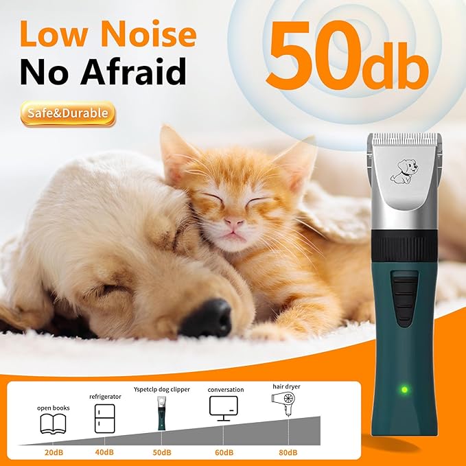 Dog Clippers for Grooming Low Noise, Rechargeable, Cordless, YSpetclp Pet Shaver for Matted Hair, Quiet Animal Trimmer Pet Hair Thick Coats Clippers, Suitable for Dogs, Cats, Rabbits and Other Pets