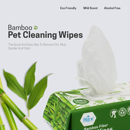 MED PRIDE 100% Bamboo Fiber Hypoallergenic Dog Wipes for Paws and Butt, Alcohol & Paraben-Free, Deodorizing, 8”X8”, 800 Wipes